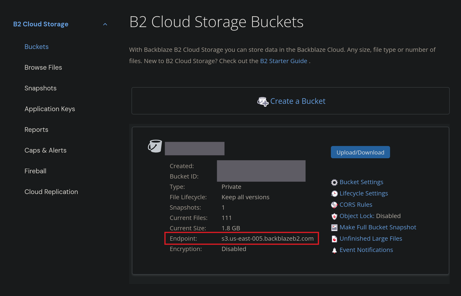 backblaze bucket endpoint